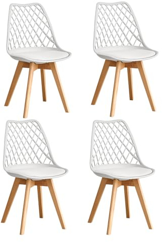 GrandCA HOME Set di 4 Sedie da Pranzo, Sedie da Cucina Moderne con Seduta Rivestita in pelle e Gambe in Faggio, Adatte a Cucine e Sale da Pranzo - Bianco
