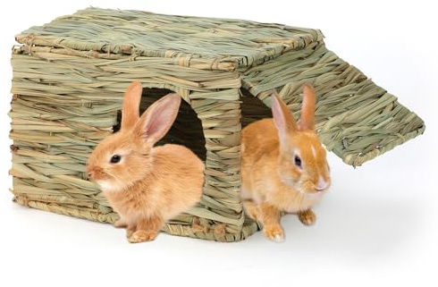 HYLYUN Rabbit House, Foldable Grass House for Bunny, Small Animal Hideout | 30 x 20 x 23cm Bunny Grass Hut, Hand-Woven Grass Hideaway, Folds Flat for Storage, Grass Base, Guinea Pigs Chinchillas