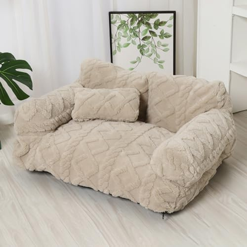 Yagerod Das bionische Haustiersofa lindert Arthritis-Schmerzen, Plüschiges, beruhigendes Haustier-Sofa mit abnehmbarem Bezug, Simuliert die behütende Umarmung des Mutterleibs(Beige,S-45 * 39 * 21cm)