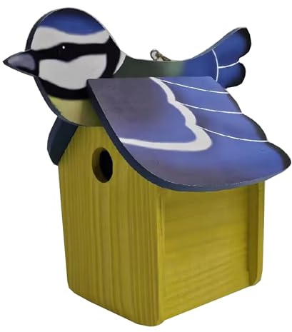 Dehner Natura Premium Wildvogel Nistkasten Blaumeise, Vogelhaus/Vogelnistkasten für Wildvögel, robust, 29 x 18 x 26.9 cm, aus FSC®-zertifiziertem Kiefernholz, blau/gelb