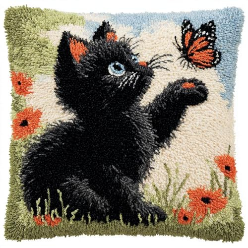 Taxpy Kit Cuscino Ganci Chiavistello Gatto 43 X 43 Cm | Federa Per Cuscino Da Divano,Kit Per Lavori Artigianali Ricamo Federa Cuscino Camera da letto Fodera per cuscino decorativo