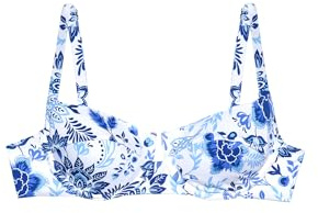 YAMAMAY - Bikini Parte Alta, Modello Balconcino con Ferretto e Imbottitura Removibile, Donna, Greta, Blu e Bianco, Stampa Floreale