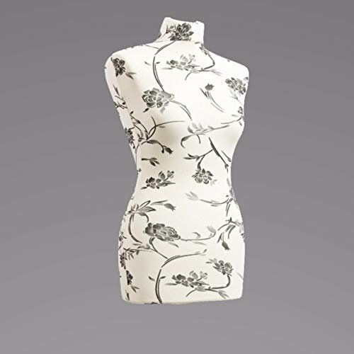 LUCCESI | Schneiderpuppe - Zubehör | Größen S - XL (Female ♀) | Ersatz-Torso XL (44-46) | Wechselbezug Creme-Weiss/florales Muster (schwarz) | Damen - Schaufensterpuppe