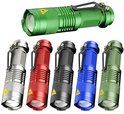 POCKETMAN Pack de 6, 7W 300LM SK-68 Lampe tactique torche à 3 modes Mini Q5 LED Lampe tactique Mise au point réglable Lumière zoomable (Couleur Mixte)