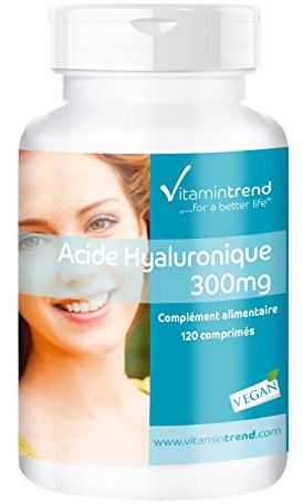 Vitamintrend Acide hyaluronique 300 mg, 120 comprimés, hautement dosé, complément alimentaire végan sans stéarate de magnésium, fabriqué en Allemagne