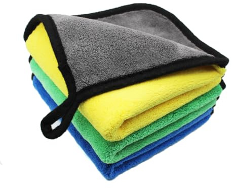 HUYU 3 paños de limpieza de microfibra de 840 g/m², sin pelusa, de doble capa, ultra grueso, superabsorbente, para pulir y secar el coche (30 x 30 cm)