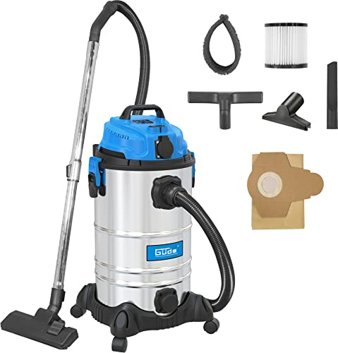 Güde Nass-Trockensauger GNTS 30L (220-240 V, 1600 W, 190 mbar max. Unterdr., 102 m³/h Luftvol.-strom, 4 in 1, 30 l Edelstahlbehält., inkl. 3 m Saugschlauch, Teleskopsaugrohr, 1 Teppich- & 1 Bodendüse)