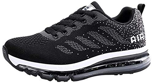 frysen Herren Damen Sportschuhe Laufschuhe mit Luftpolster Turnschuhe Profilsohle Sneakers Leichte Schuhe BlackWhtie 42