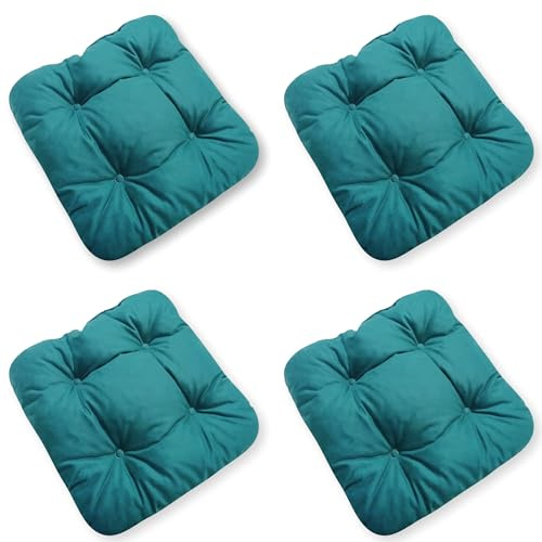 4L Textil 4er Set Stuhlkissen mit Bändern Indoor & Outdoor Sitzkissen 45x45 Gartenstuhlauflagen Sitzauflagen Bodenkissen 40x40 (Türkis, 4er Set | 40x40 cm)