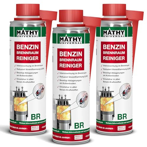 MATHY-BR Brennraum-Reiniger Benzin, 3 x 250 ml, Hochwirksames Benzinadditiv | Kraftstoffadditiv für Benzinmotoren, Intensives Reinigung des Motor-Brennraums, Kolbenring Reiniger für Downsizing-Motoren