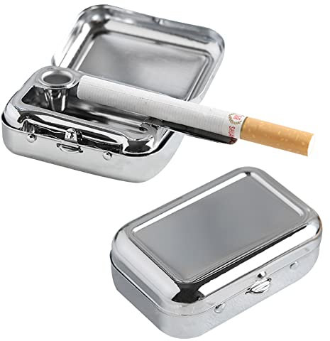 LATTCURE Cenicero de bolsillo para cigarrillos, bolsas para el viaje, mini cenicero, cenicero portátil de metal, cenicero de viaje con tapa, cenicero de viaje sin olor