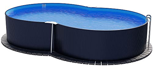 Planet Pool Stahlwandpool achtform 470x300x120 cm, Stahl 0,4 mm anthrazit, Folie 0,4 mm blau, Einhängebiese
