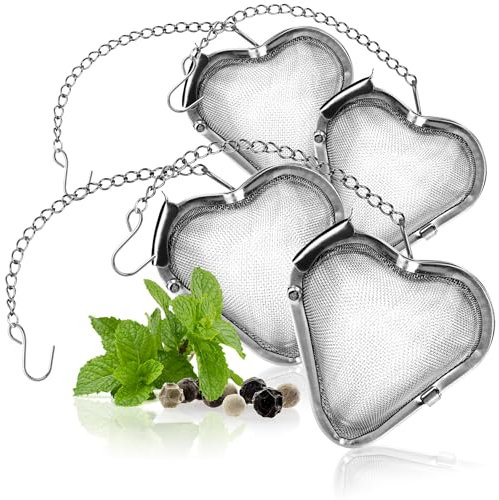 COM-FOUR® 4x colador de té de acero inoxidable 304, apto para lavavajillas - huevo de té Ø 5,5 cm para té suelto, especias y hierbas - filtro de té de malla fina con cadena - colador de especias