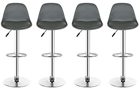 kechao Barhocker 4er-Set, 360° Drehbar und Höhenverstellbar, Barhocker aus PU-Leder (4, Grau)