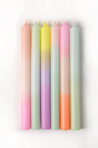MADAM ERLE | Set med 6 dipdye stavljus | EMMI | handgjorda ljus extra långa | neonpastellfärgade | färgglada | lång brinntid | dekorativa ljus | vardagsrumsdekoration | bra presentidé för kvinnor och