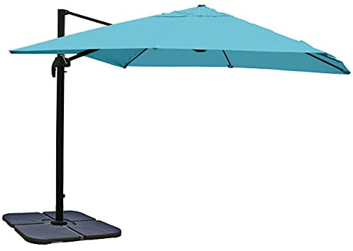 Mendler Gastronomie-Ampelschirm HWC-A96, 3x4m (Ø5m) Polyester Alu/Stahl 26kg mit Ständer - türkis