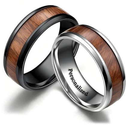 Ihanskio Personalizzato Anello per Le Coppie Blu della Banda del Modello Anelli all'Interno può Inciso Personalizzato Promessa di Nozze Anelli di Fidanzamento Argento 6-13# (Marrone, Can Custom)