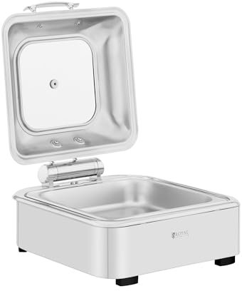 Royal Catering Chafing Dish Calentador De Buffet RCCD-RT3_6L (Material: Acero Inoxidable, Vidrio Templado, Capacidad: 5,3 L, 1 contenedor de Calentamiento GN 2/3)