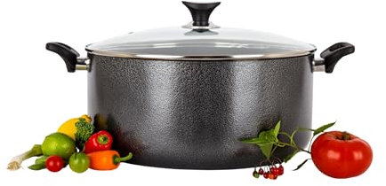 22cm Aluminum Casserole Dish with Tempered Glass Lid - Induction Compatible, Non Stick, Easy Clean, Cooking Pots - Perfect Stock Pot, Dutch Oven, Stew Pot, Oven Dishes and Pasta Pot