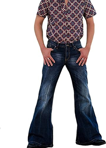 Vintage Uomo Jeans A Zampa Anni 50 Costumes Blu Jeans Pantaloni A Campana Moda Punk Maschi Denim Pantaloni Bootcut (Blu-3,XXL,XXL)