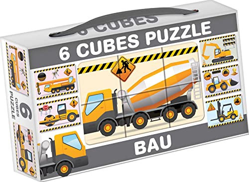Würfel Puzzle Bilderwürfel 6-TLG. Kinderpuzzle Baufahrzeuge LKW