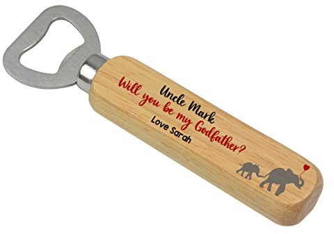 Beecreative Personalised Will You Be My Godfather Gifts, Personalised Wooden Bottle Opener Gift For Godfather, Godfather Proposal, From Godson, From Goddaughter, Christening Gift For Godfather
