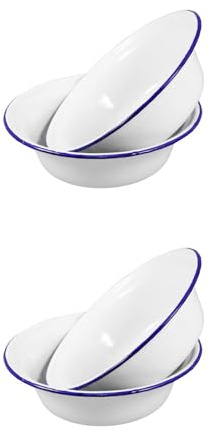 BESTonZON 4 Stück Emailschalen Retro Stil Tiefe Emaille Suppenschüssel Set 5.51 Zoll Vielseitige Rühr- Und Salatschalen Für Haushalt Und Gastronomie Leicht Zu Reinigen