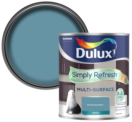 Dulux Simply Refresh Multi Surface Eggsgell Paint - Stonewashed Blue - 750ML