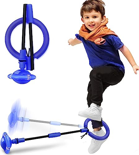 Sinwind Springring Fußkreisel Kinder, Swing Wheel mit Lichtrad, Swing Wheel Kinder, Faltbarer Springender Ball Blinkender, Geeignet für Geschenk Kinder 6 ab 10 Jahre (Blau)