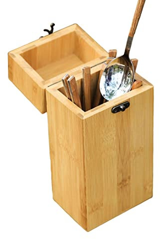 Rianpesn Cutlery Organizer - Tableware Holder with Lid | Wooden Tableware Case for Kitchen Cabinet - Utensil, Silverware, Flatware Holder