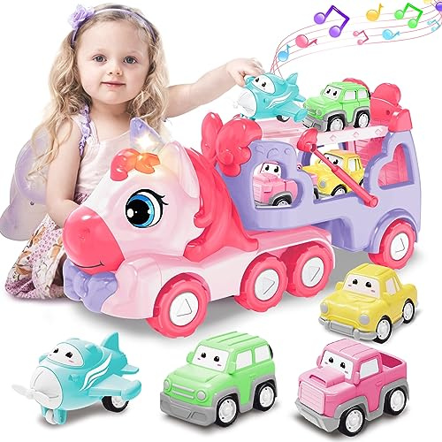 seveclotree Auto Spielzeug 5 in 1 LKW für Kleinkind,Lichter und Musik,Geschenk 3 4 5 Jahre