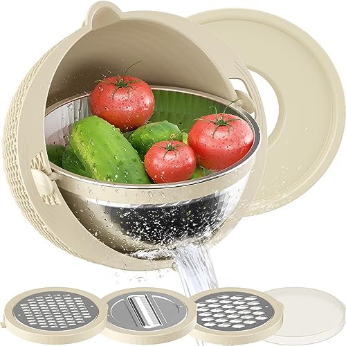 Juego de coladores 4-1 con cuencos, coladores giratorios para cocina, coladores y coladores de alimentos, regalos divertidos para mujeres, limpiador de frutas, lavado vegetal, artículos esenciales de