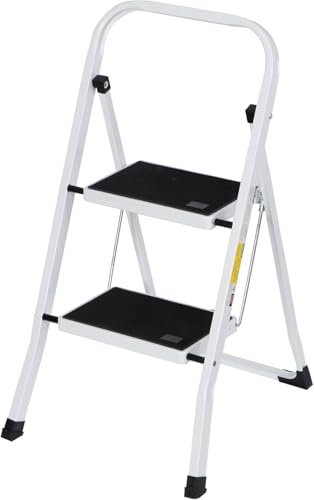 SIMPLI-MAGIC Marchepied Ergonomique Pliable à 2 marches avec Large pédale antidérapante Robuste pour Adultes, Multi-Usage pour la Maison, la Cuisine, Le Bureau (2 marches, Blanc)
