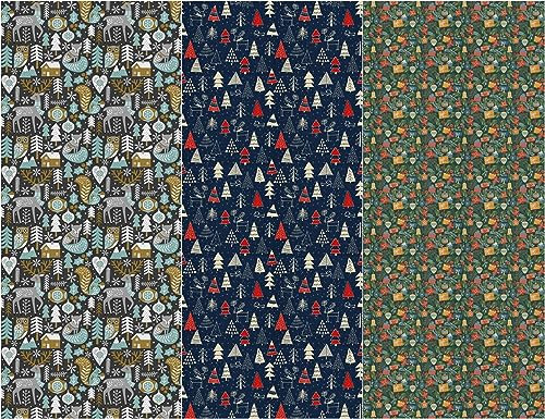 Heko Panels Oxford Stoff Panel Wasserdicht Mit 3 Mustern Canvas-Stoff Polyester Stoff Zum Nähen Nähstoffe Dekostoffe Wasserabweisend Blickdicht 121,5 x 153 cm Weihnachten Weihnachtsmuster Winter