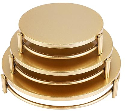 NIZEAMI 3 Pcs Cake Stand Set Cupcake Dessert Display Stand Cake Trays Server Plate Holders Decoration for Wedding Birthday Baby Shower Thanksgiving Christmas, Golden