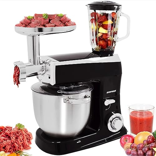 Syntrox Germany Küchenmaschine Wasas Mixen & Zerkleinern 7,5 Liter, Mixer und Fleischwolf in einem, Hackfleisch selber machen, Standmixer,zerkleinerer, Rührgerät, Hochleistungsmixer (Schwarz)