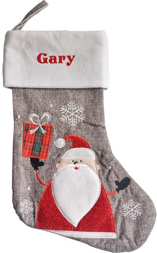 Amikado Weihnachtsstiefel, Grau, Leinenoptik, personalisierbar (Weihnachtsmann)