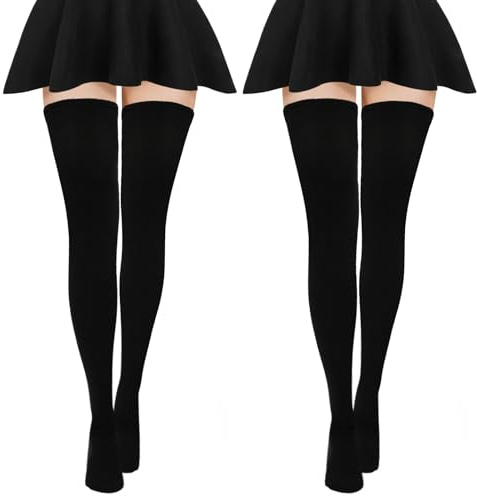 Yolev 2 Paia Calze Sopra il Ginocchio da Donna Calze al Ginocchio da 80 cm Calze Lunghe Calde alla Coscia Calze da Donna per Ragazze (Nero)
