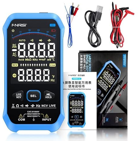 Fnirsi Multimetro smart Fnirsi S1 multimetro digitale intelligente 9999counts AC DC Voltage Resistance Diodo NCV Hz Live Wire Color Display Tester