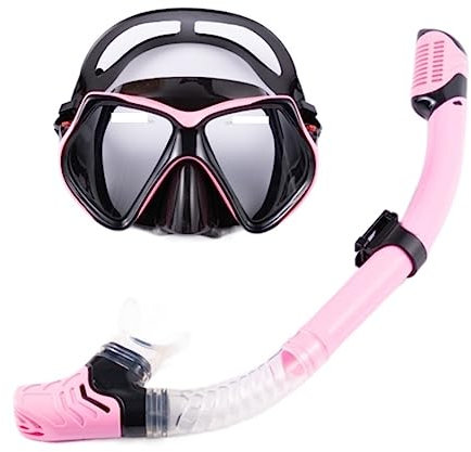 Taucherbrille Schnorchelmasken-Set, Schnorchel-Set Mit Tauchmaske, Trockenschnorchel, Tauchen, Verstellbare Schnorchelmaske Tauchmaske (Color : Rosa, Size : 46 * 16.5cm)