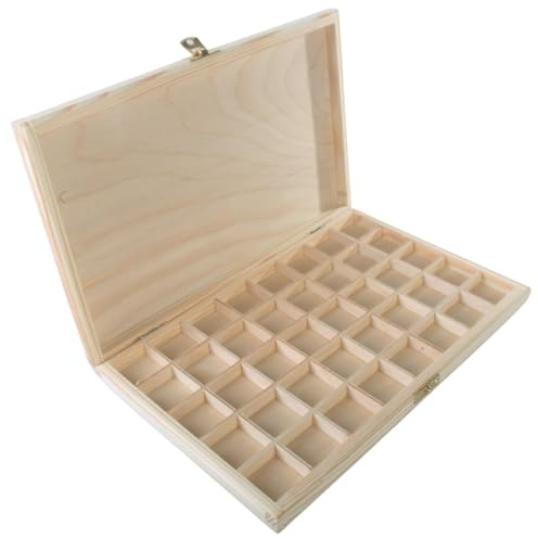 WooDeeDoo Boîte de rangement en bois avec 40 compartiments et fermoir – Boîte de rangement fine en pin pour bijoux, perles, cristaux, outils de couture, mini travaux manuels – Bois brut