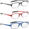 NRDIK PROFLEX Occhiali da lettura flessibili (confezione da 3), anti-shock, anti-graffio, antiscivolo, unisex (donna e uomo) (Oval; BLK, RED, BLU; +1.5)