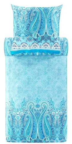 Bassetti MERGELLINA Bettwäsche + 1 Kissenhülle aus 100% Baumwollsatin in der Farbe Ocean Blue B1, Maße: 155x220 cm - 9327404