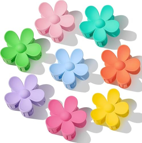 Fenshine 8Pcs Hair Claw Clips Matte Flower Hair Clips, Strong Hold Jaw Clamps for Medium Thick, Non Slip Big Accessories for Women and Girls