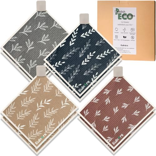Eulnars Swedish Dishcloths, 8 Pack Reusable Paper Towels with Clips, Quick Drying Dish Towels, Super Absorbent Cellulose Sponge Cloths, No Odor, Kitchen Cleaning Essentials