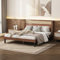 MQLAE Moderne Doppelbett Bettanlage 160 x 200 cm, PU-Polster und Rattan, Gebogene Ohren mit Rattanmaterial, Erwachsenenbett mit Lattenrost, Kiefer, PU, Walnuss, Ohne Matratze
