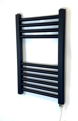 Greened House 400w x 600h Black Electric Straight Heated Towel Rail Bathroom Radiator