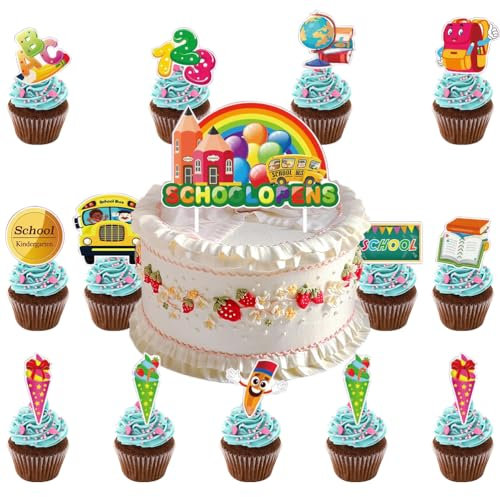 MKKZLPN Decoración para Tartas Escolares 23 Piezas Escuela Temática En Forma De Pastel Toppers DIY Decoración De Magdalenas Adornos para Cupcakes Decoración De Fiesta Escolar, Niños, Niñas