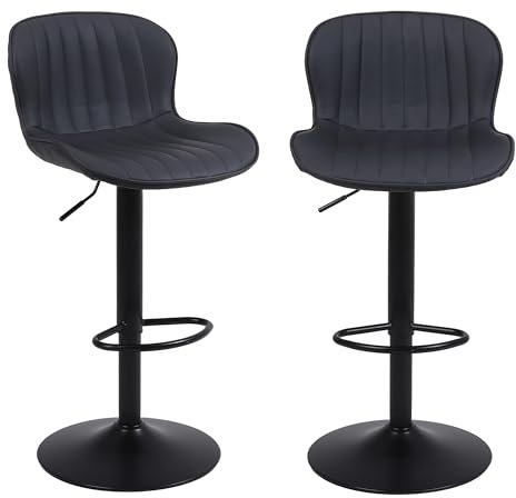 Nusetx Barhocker 2er Set, Barstuhl Höhenverstellbar, Barstühle mit Lehne und Fußstütze, Drehbar Küchenstühle Bar Stool für Esszimmer, Küche und Theke, Schwarz