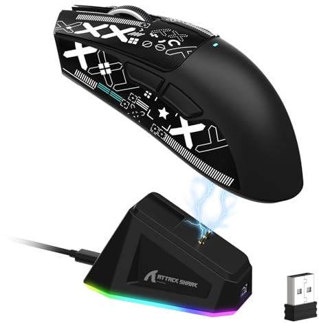 LexonElec ATTACK SHARK X11 Mouse da Gioco Wireless con Dock di Ricarica Magnetico RGB, Sensore PixArt PAW3311, Leggero 59g Mouse da Gioco Tri-Mode, Cablate/2.4G/BT, 22K DPI (Nero-B)
